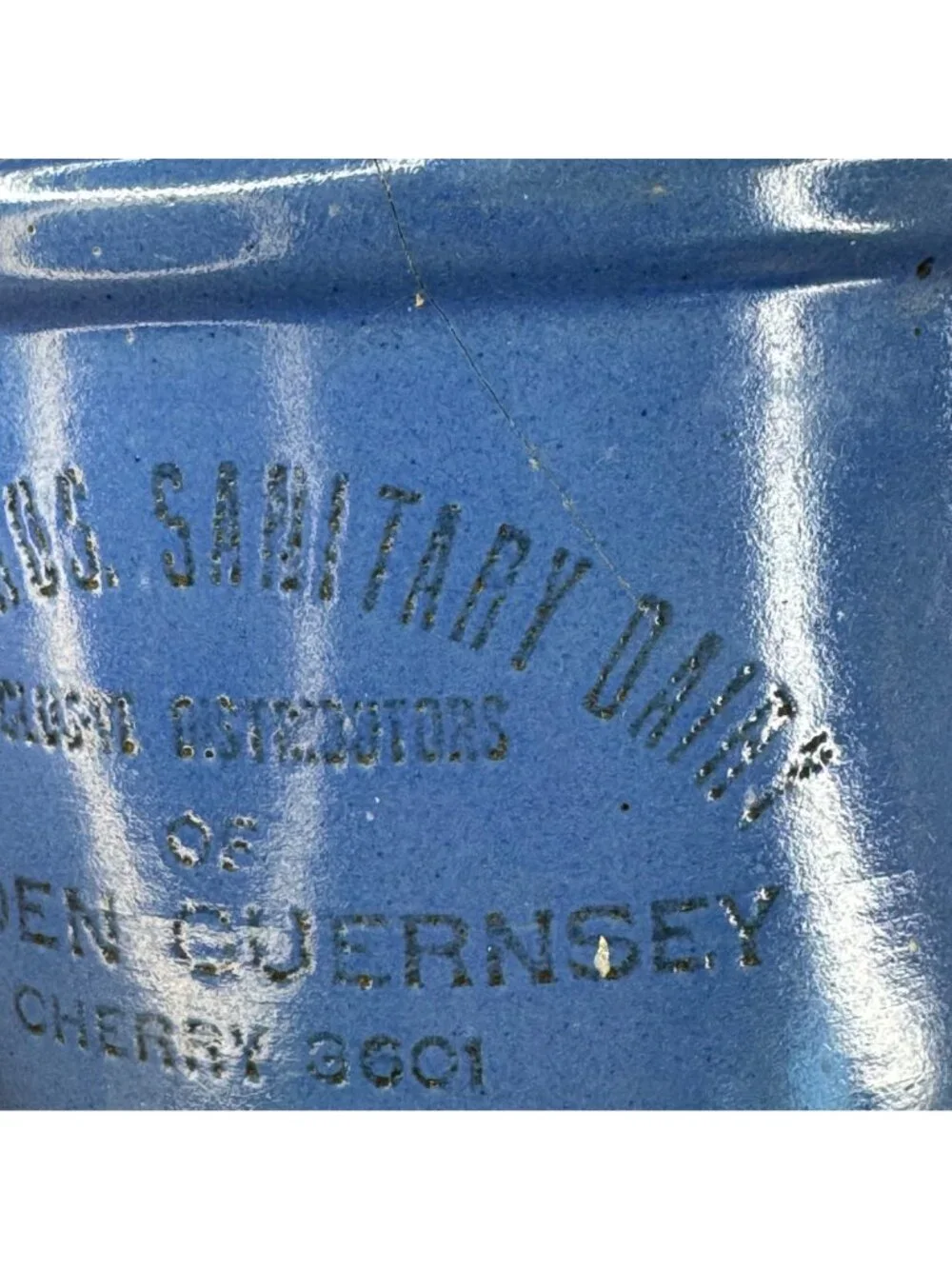 Ewald Bros. Sanitary Dairy Blue Ceramic Butter Crock 5" Golden Guernsey MN Vtg - Picture 7 of 12